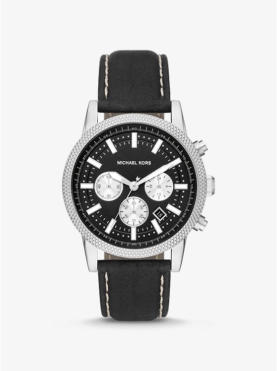 Oversized Hutton Silver-Tone and Leather Watch